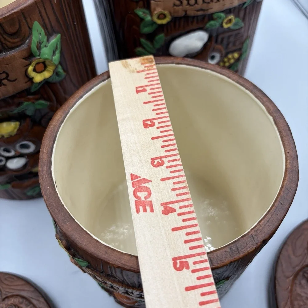 Vtg 1970's Woodsy Owl  Stump Canisters Treasure Craft USA Set of 3‎ MCM Rare HTF